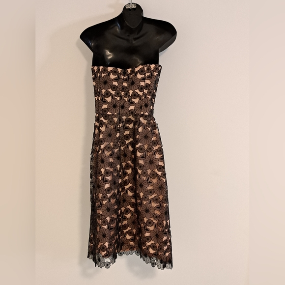 Mark Shale Strapless Black & Brown Organza Lace Overlay Lined Dress Misses 8 - Picture 8 of 9